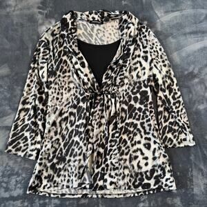 Notations Women's M Leopard Print Layered Blouse 3/4 Sleeve Stretch